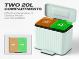 Dual Kitchen Bin, 2 x 20L Double Bin for Recycling and Waste, Fingerprint-proof Pedal Bin with T3398P343238