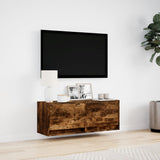TV Wall Cabinet with LED Lights Smoked Oak 100x31x35 cm 852366