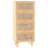 ZNTS Sideboard Brown 40x30x90 cm Solid Wood Pine and Natural Rattan 345644