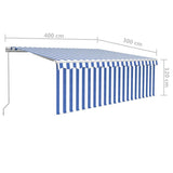 Manual Retractable Awning with Blind&LED 4x3m Blue&White 3069301