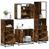 4 Piece Bathroom Furniture Set Smoked Oak Engineered Wood 3301247