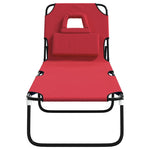 ZNTS Folding Sun Lounger Red Oxford Fabric&Powder-coated Steel 360177