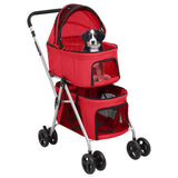 2-Layers Folding Dog Stroller Red 83x48x97 cm Oxford Fabric 172206