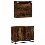 ZNTS 2 Piece Bathroom Furniture Set Smoked Oak Engineered Wood 3300932