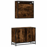 2 Piece Bathroom Furniture Set Smoked Oak Engineered Wood 3300932