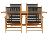 Garden Dining Set Folding 5 pcs Black Solid Acacia Wood 3375736