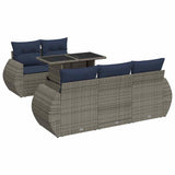 6 Piece Garden Sofa Set with Cushions Grey Poly Rattan Acacia 3326572
