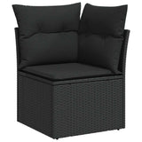10 Piece Garden Sofa Set with Cushions Black Poly Rattan Acacia 3327527