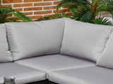 5 Seater Garden Corner Sofa Set, 4 Pieces Metal Garden Furniture Set with Loveseats, Glass Top T3398P320046