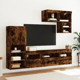 6 Piece TV Wall Units with LED Smoked Oak Engineered Wood 3216736
