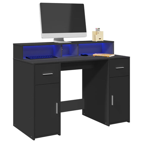Desk with LED Lights Black 120x55x91 cm Engineered Wood 3309412