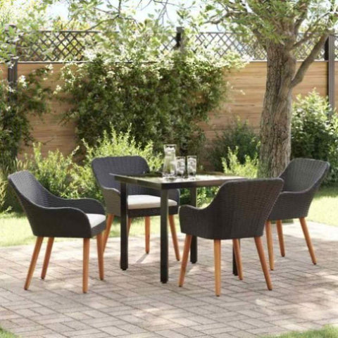 Garden Dining Set with Cushion 5 pcs Black Poly Rattan 3261671