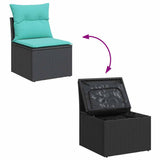 5 Piece Garden Sofa Set with Cushions Black Poly Rattan Acacia 3326088