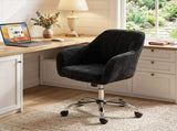 Modern Makeup Vanity Chair, Snow Flannel Office Chair with Tub Back, Black T3398P550299
