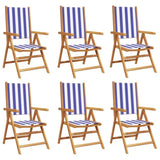 Reclining Garden Chairs 6 pcs Blue and White Fabric and Solid Wood 3214554