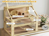 Wooden Hamster Cage with Detachable 32cm Deep Bottom, Hut, Seesaw, Exercise Wheel, Ramp, 60 x 40 x T3398P350109