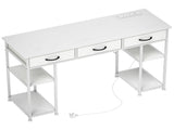 120cm Computer Desk with Power Outlets, Office Desk Study Table with 3 Fabric Drawers and 4 Storage T3398P343164
