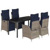 5 Piece Garden Dining Set with Cushions Grey Poly Rattan 3213486