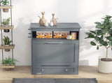 Pet Feeder Station, Dog, Cat Storage Container, with Raised Bowls, Hanger, Cabinet - Grey T3398P349788
