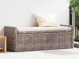 Storage Bench with Cushion Grey 110 x 40 x 50 cm Rattan 42011575
