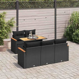 6 Piece Garden Sofa Set with Cushions Black Poly Rattan Acacia 3327436
