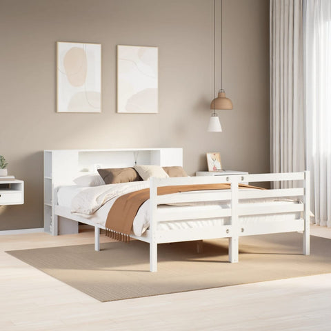 ZNTS Bookcase Bed without Mattress White 135x190 cm Double Solid Wood Pine 3322198