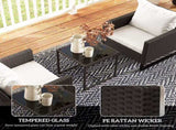 3 Pieces Rattan Bistro Set with 4 Cushions, Wicker Garden Furniture Set, Glass Top Coffee Table and T3398P327935