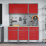 Work Cabinet 8 pcs Red and Grey Engineered Wood and Steel 3321447