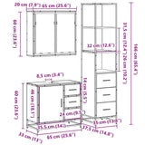 3 Piece Bathroom Furniture Set Smoked Oak Engineered Wood 3301137