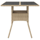 Garden Table with Glass Top Beige 80x80x75 cm Poly Rattan 365523