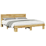 Bed Frame with Headboard without Mattress 200x200 cm Solid Wood Oak 3315726