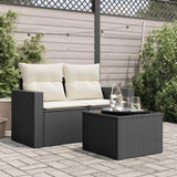 Garden Table Black PE Rattan, Powder-Coated Steel, Tempered Glass 365969