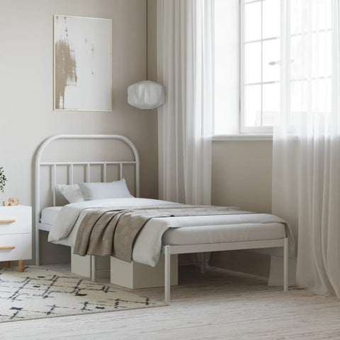 Metal Bed Frame without Mattress with Headboard White 90x190cm 353676
