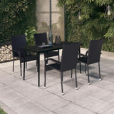 Garden Dining Set Black PE rattan, powder-coated steel, glass 3099397