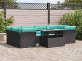 7 Piece Garden Sofa Set with Cushions Black Poly Rattan Acacia 3326108