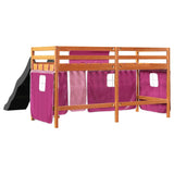 Kids' Loft Bed with Curtains Pink 80x200 cm Solid Wood Pine 3309073