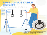Adjustable Height, Foldable Kids Gymnastics Bar w/ Non-slip Rubber Floor Rings, for 3 Years, Blue T3398P378985