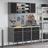 Work Cabinet with Drawer 7 pcs Black Engineered Wood and Steel 3321436