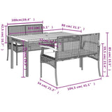 3 Piece Garden Dining Set with Cushions Grey Poly Rattan 3213575