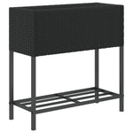 ZNTS Garden Planter with Shelf Black Poly Rattan 366387