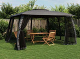 Gazebo with Double Roof and Mesh Walls Anthracite 2.93x2.93 m Steel 368449