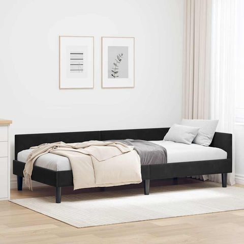 Corner Bed Frame Black 100 x 200 cm Velvet and Engineered wood 42016169