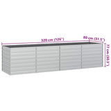 Garden Raised Bed 320x80x77 cm Galvanized Steel Silver 316890
