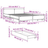 Bed Frame with Drawers without Mattress Grey Sonoma 150x200 cm King Size 3279930