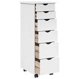 Rolling Cabinet White 34 x 39 x 93.5 cm Solid Pine Wood 42028365