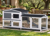 Wooden 2-Tier Rabbit Hutch w/ Tray Ramp Grey T3398P548566