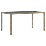 Garden Table with Glass Top Grey 150x90x75 cm Poly Rattan 365532
