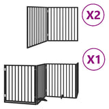 Dog Gate with Door Foldable 8 Panels Black 640 cm Poplar Wood 3155574