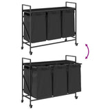 Laundry Basket 3 Compartments with Wheels Black Oak 859090