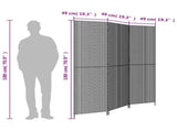Room Divider 3 Panels Grey Poly Rattan 365342